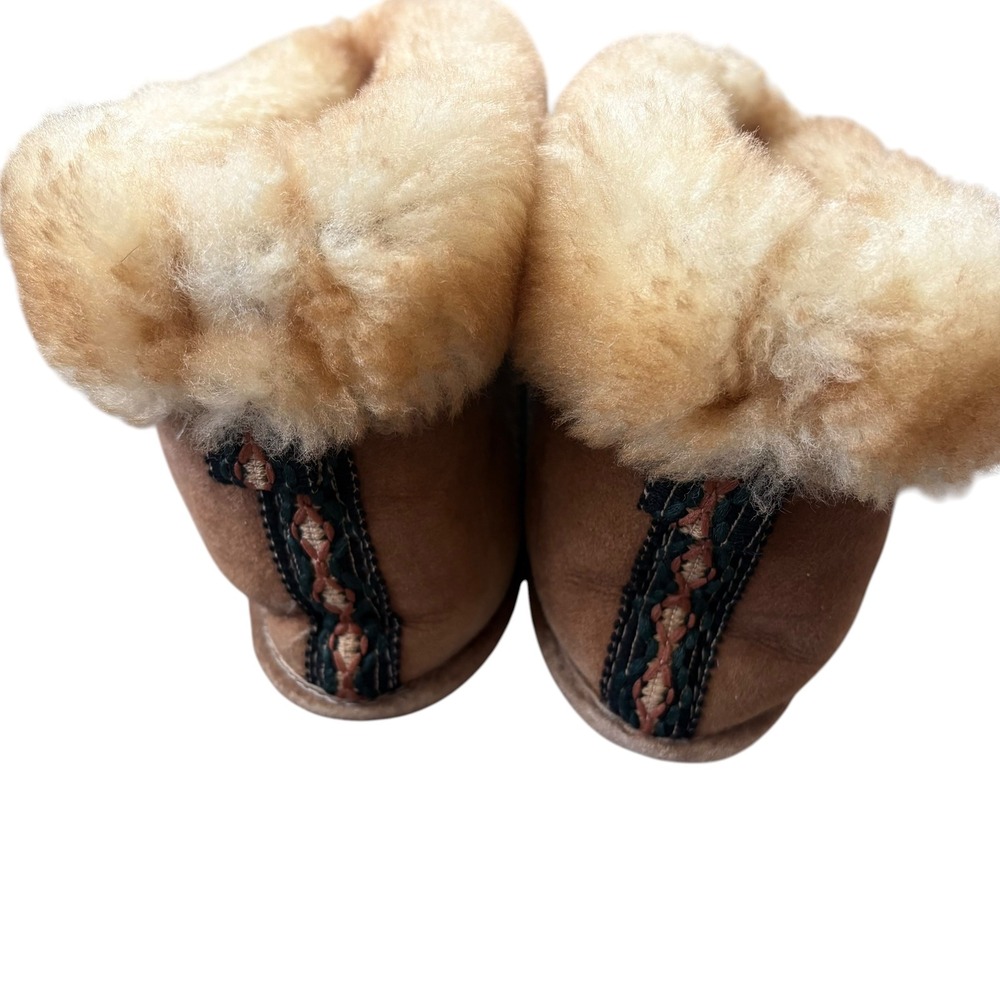 Sheepskin Shearling Suede Bootie Slippers Brown Tan Ankle Boots Size L 9 10 - Picture 3 of 8